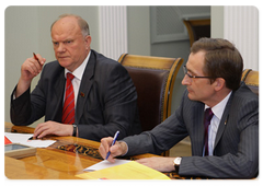 Leader of the CPRF in the State Duma, Gennady Zyuganov during a meeting with Prime Minister Vladimir Putin|28 june, 2009|19:51