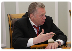 Liberal Democratic Party of Russia (LDPR) Duma leader Vladimir Zhirinovsky at a meeting with Prime Minister Vladimir Putin|28 june, 2009|20:45