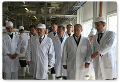 Prime Minister Vladimir Putin visits the Korocha meat processing plant