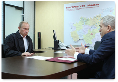 Prime Minister Vladimir Putin held a working meeting with the Governor of Belgorod Region, Evgeny Savchenko
