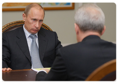 Prime Minister Vladimir Putin during a meeting with Education and Science Minister Andrei Fursenko|1 july, 2009|14:30