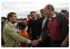 Prime Minister Vladimir Putin at the Seliger-2009 youth camp in the Tver Region, where the National Educational Forum is taking place|25 july, 2009|23:33