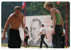 Prime Minister Vladimir Putin at the Seliger-2009 youth camp in the Tver Region, where the National Educational Forum is taking place|27 july, 2009|10:35