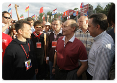 Prime Minister Vladimir Putin at the Seliger-2009 youth camp in the Tver Region, where the National Educational Forum is taking place|27 july, 2009|11:48