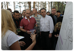 Prime Minister Vladimir Putin at the Seliger-2009 youth camp in the Tver Region, where the National Educational Forum is taking place|27 july, 2009|12:15