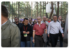 Prime Minister Vladimir Putin at the Seliger-2009 youth camp in the Tver Region, where the National Educational Forum is taking place|27 july, 2009|12:28