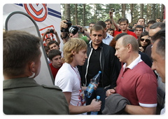 Prime Minister Vladimir Putin at the Seliger-2009 youth camp in the Tver Region, where the National Educational Forum is taking place|27 july, 2009|12:33