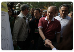 Prime Minister Vladimir Putin at the Seliger-2009 youth camp in the Tver Region, where the National Educational Forum is taking place|27 july, 2009|12:39