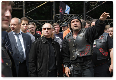 Prime Minister Vladimir Putin visited the Night Wolves motorcycle club headquarters
