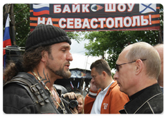 Prime Minister Vladimir Putin visiting the Night Wolves motorcycle club headquarters|7 july, 2009|16:50