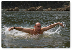 Prime Minister Vladimir Putin took a day off on Monday and spent it in Tyva