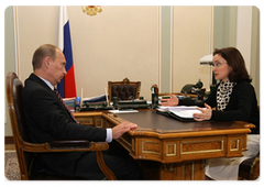 Prime Minister Vladimir Putin  meeting with Economic Development Minister Elvira Nabiullina|7 september, 2009|17:29