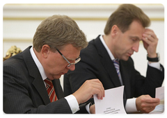 Minister of Finance Alexei Kudrin and First Deputy Prime Minister Igor Shuvalov at the meeting on a draft federal budget for 2010, and for the planning period of 2011 and 2012|8 september, 2009|18:40