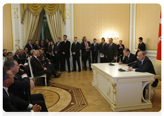 Prime Minister Vladimir Putin and Turkish Prime Minister Recep Tayyip Erdogan addressing a news conference on the outcome of their negotiations|13 january, 2010|20:51