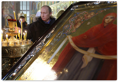 Prime Minister Vladimir Putin visits St Tatiana’s Cathedral of the Intercession in Cheboksary