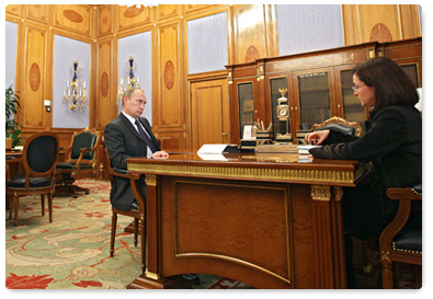 Prime Minister Vladimir Putin meets with Economic Development Minister Elvira Nabiullina