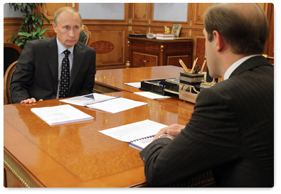 Prime Minister Vladimir Putin meeting with Deputy Minister of Industry and Trade Denis Manturov