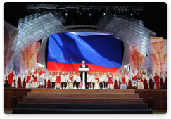 Prime Minister Vladimir Putin speaks at a concert dedicated to Agricultural Workers’ Day