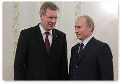 Prime Minister Vladimir Putin meets with German President Christian Wulff