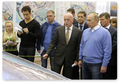 Prime Minister Vladimir Putin inspects construction sites for Olympic facilities in Sochi