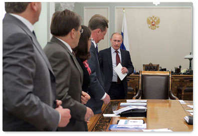 Prime Minister Vladimir Putin chairs a meeting at the Novo-Ogaryovo residence to review draft agreements for the Common Economic Space of the Russian Federation, the Republic of Belarus and the Republic of Kazakhstan