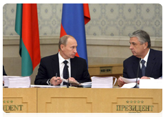 Prime Minister Vladimir Putin, Belarusian Prime Minister Sergei Sidorsky and State Secretary of the Union State Pavel Borodin|15 october, 2010|14:29