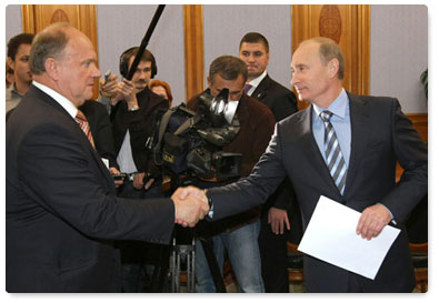 Prime Minister Vladimir Putin meets with Communist Party leader Gennady Zyuganov