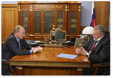 Prime Minister Vladimir Putin meets with Deputy Chairman of the State Duma and LDPR leader Vladimir Zhirinovsky