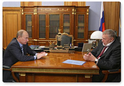 Prime Minister Vladimir Putin meets with Deputy Chairman of the State Duma and LDPR leader Vladimir Zhirinovsky