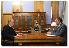 Prime Minister Vladimir Putin meets with Vyacheslav Volodin, appointed deputy prime minister and chief of the Government Executive Office by a presidential decree today