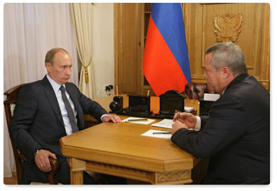 Vladimir Putin meets with Governor Vasily Golubev at the end of his working visit to Rostov region