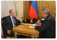 Vladimir Putin meets with Governor Vasily Golubev at the end of his working visit to Rostov region