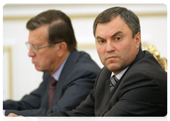 First Deputy Prime Minister Viktor Zubkov and Deputy Prime Minister and Chief of Staff of the Government’s Executive Office Vyacheslav Volodin at a meeting of the Government Presidium|25 october, 2010|17:50