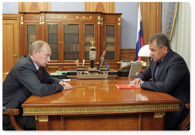 Prime Minister Vladimir Putin meets with Minister of Civil Defence, Emergencies and Disaster Relief Sergei Shoigu