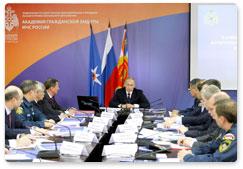 Prime Minister Vladimir Putin holds a meeting on upgrading the equipment of the Emergencies Ministry