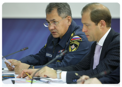 Minister of Civil Defence, Emergencies and Disaster Relief Sergei Shoigu at a meeting on upgrading the equipment of the Emergencies Ministry|12 november, 2010|16:36