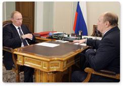 Prime Minister Vladimir Putin has a meeting with Penza Region Governor Vasily Bochkaryov