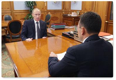 Prime Minister Vladimir Putin holds a working meeting with head of the Federal Agency for Youth Affairs Vasily Yakemenko