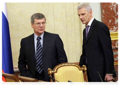 Minister of Education and Science Andrei Fursenko and Prosecutor General Yury Chaika at a meeting of the Government of the Russian Federation|17 november, 2010|15:15