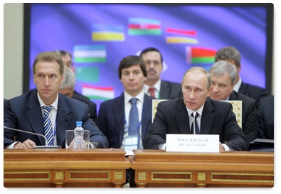 Prime Minister Vladimir Putin takes part in an extended attendance meeting of the CIS Heads of Government Council