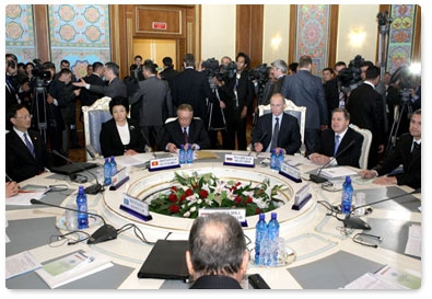 Prime Minister Vladimir Putin, on a working visit to Tajikistan, takes part in a restricted meeting of Shanghai Cooperation Organisation heads of government