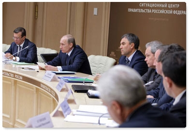 Prime Minister Vladimir Putin holds a teleconference on the financial support for the agricultural sector in 2010