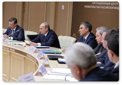 Prime Minister Vladimir Putin holds a teleconference on the financial support for the agricultural sector in 2010