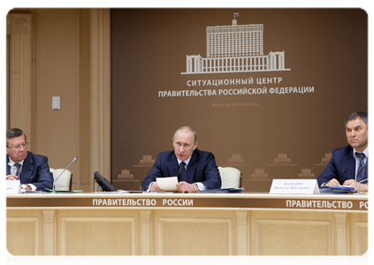 Prime Minister Vladimir Putin holding a teleconference on the financial support for the agricultural sector in 2010|29 november, 2010|16:42