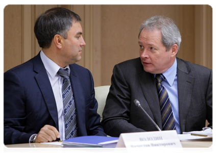 Deputy Prime Minister and Head of the Government Executive Office Vyacheslav Volodin and Minister of Regional Development Viktor Basargin|29 november, 2010|16:42