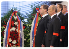 President Dmitry Medvedev and Prime Minister Vladimir Putin attending state funeral for prominent politician and statesman Viktor Chernomyrdin|5 november, 2010|12:23