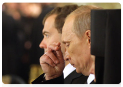 President Dmitry Medvedev and Prime Minister Vladimir Putin attending memorial service for prominent politician and statesman Viktor Chernomyrdin|5 november, 2010|15:57