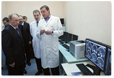 Prime Minister Vladimir Putin visits regional hospital during a working trip to Ivanovo