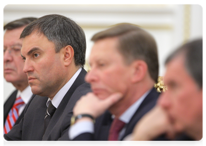 Viktor Zubkov, Vyacheslav Volodin, Sergei Ivanov and Igor Sechin at a meeting of the Russian Government Presidium|1 december, 2010|16:56