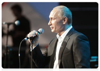 Prime Minister Vladimir Putin speaking  an international charity concert in St. Petersburg, organized in  support of Russia’s efforts to combat childhood cancer and eye disease|10 december, 2010|23:43